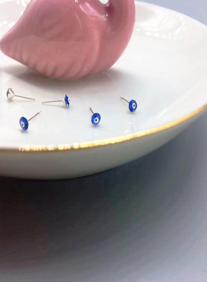 FORUBUS S925 Evil Eye Nose Studs, Sterling Silver Bar, Blue Turkish Evil Eye Crystal Nose Ring Labret Lip Studs Ear Studs Body Piercing Jewelry for Women-evil eye - Image 4